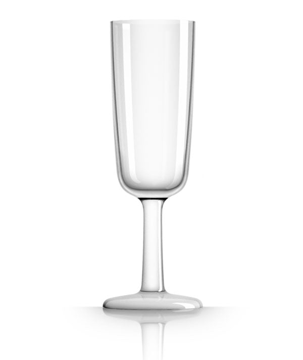 Unbreakable Flute Glass with White Base 180ml from Palm Products. made out of Tritan - BPA Free and sold in boxes of 4. Hospitality quality at wholesale price with The Flying Fork!