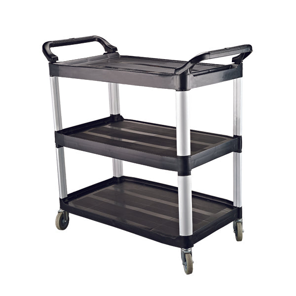 Utility Trolley - 3 Shelf, Black, 845 x 430 x 950mm from Cater-Rax. Sold in boxes of 1. Hospitality quality at wholesale price with The Flying Fork!