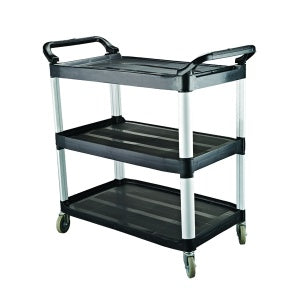 Utility Trolley - 3 Shelf, Black, 1020 x 500 x 960mm from Cater-Rax. Sold in boxes of 1. Hospitality quality at wholesale price with The Flying Fork!
