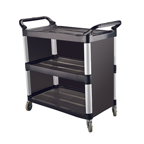 Utility Trolley - 3 Shelf, Black, 845 x 430 x 950mm from Cater-Rax. Sold in boxes of 1. Hospitality quality at wholesale price with The Flying Fork!