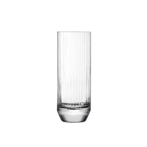 Clear glass with vertical stripes on a white background