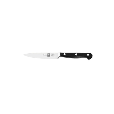 Handheld hedge trimmer with black handle and silver blade on a white background