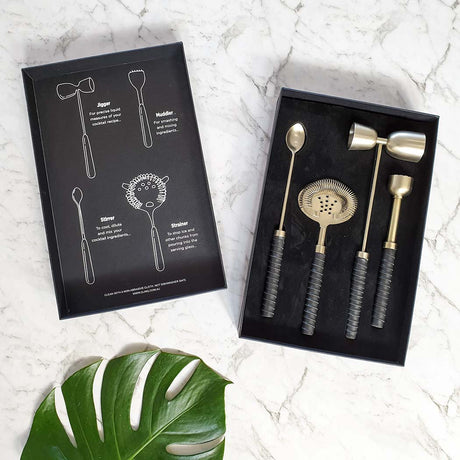 Brass Leather Cocktail Set