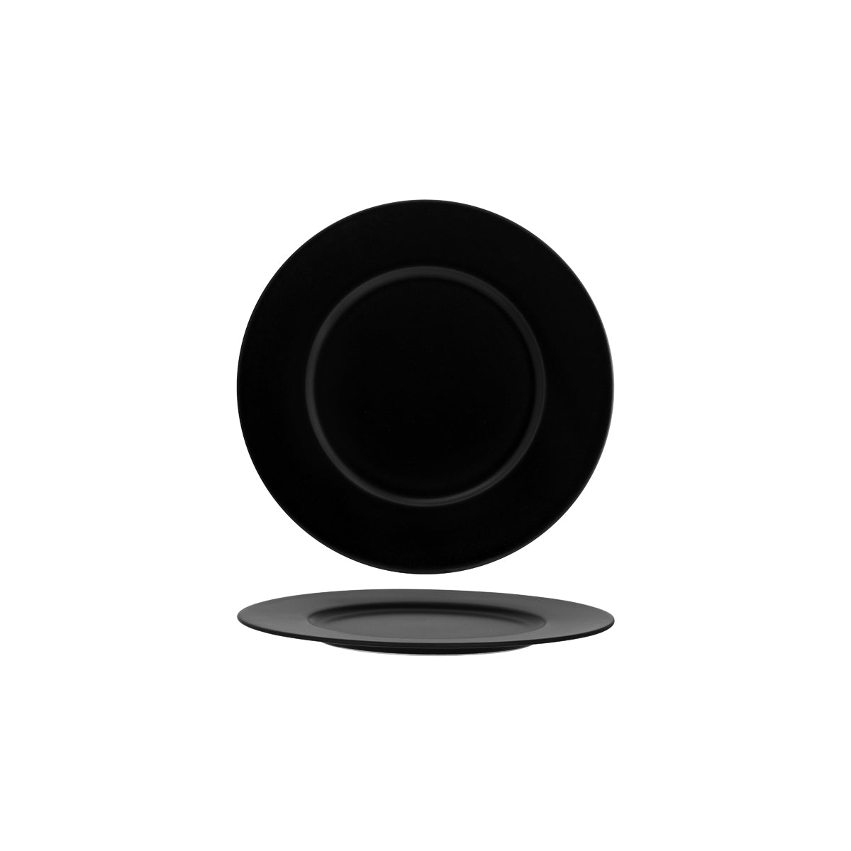 Notte Black Neat Round Plate W/Rim 240mm : Pack Of 6