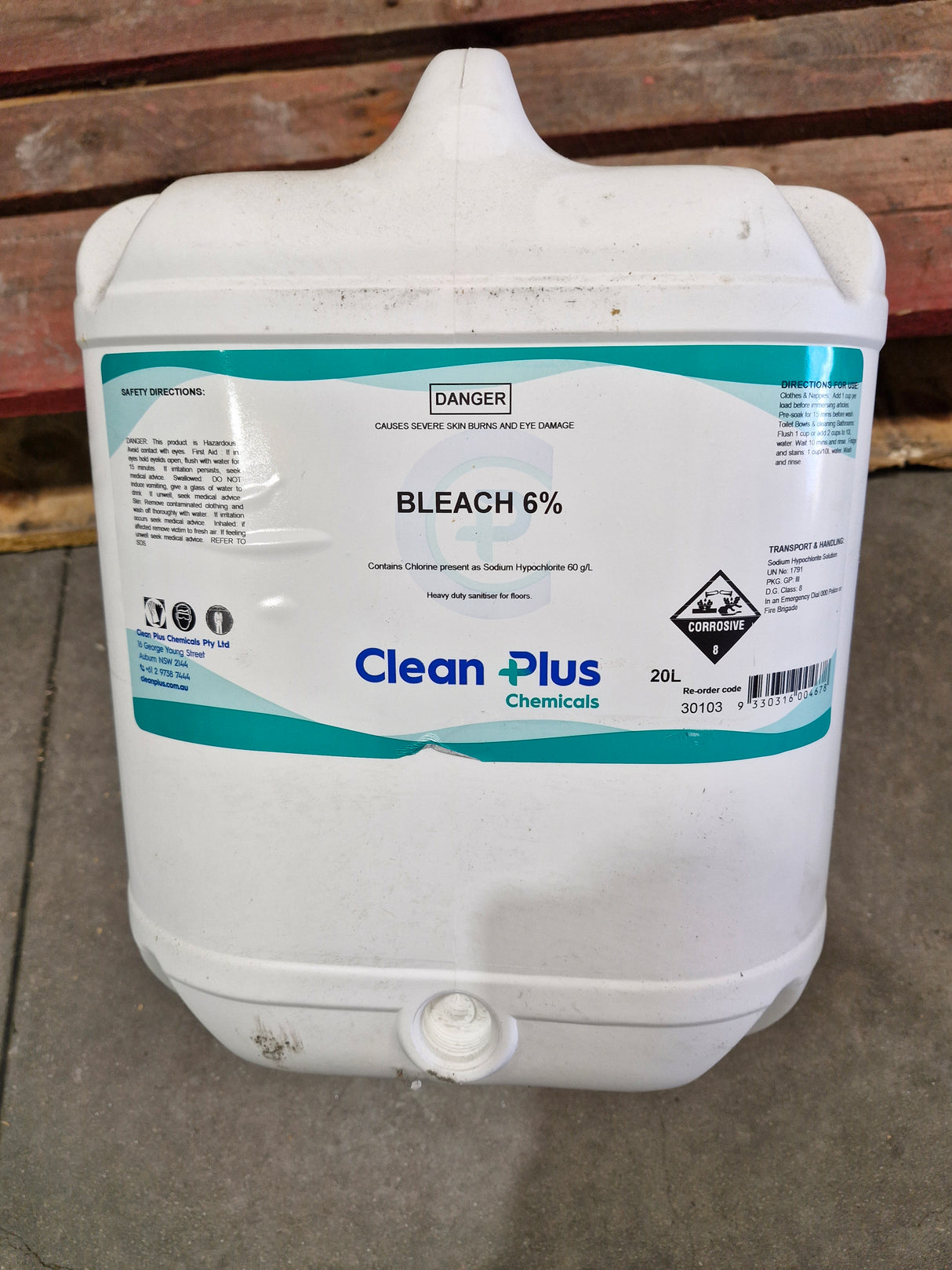 Bleach 6% 20L Heavy Duty Sanitiser For Floors.  Biodegradable, Non Phosphate, Septic Safe