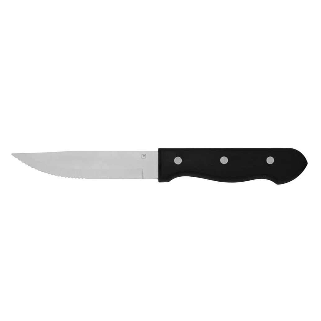 Steak Knife, Jumbo Black Handle, Pointed Tip: Pack of 12
