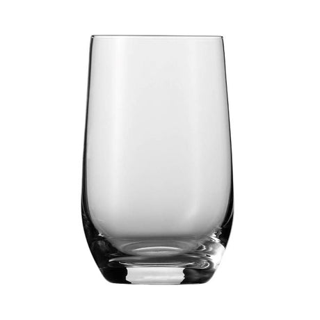 A clear Schott Zwiesel tumbler glass with a round shape and a mirror finish.