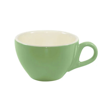 Green mug with a white interior on a white background