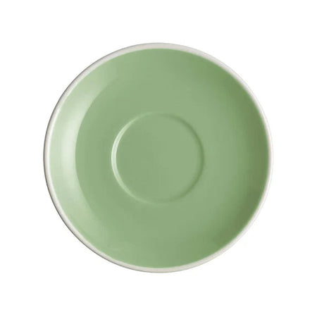 Sage coloured saucer for Cappuccino Cup on white background