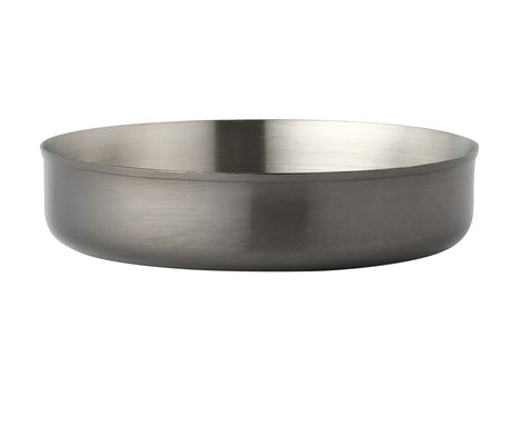 A stainless steel serving bowl with a satin finish on a white background.