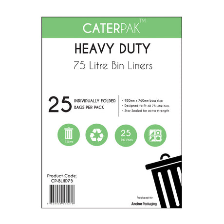 Heavy Duty Garbage Bags 75L: Box of 250 units