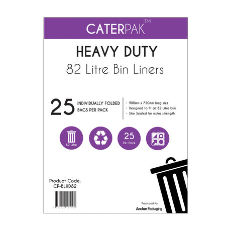 Heavy Duty Bin Liner 82L Flat Pack: Box of 250 units