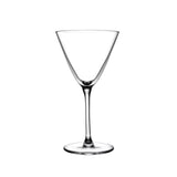 Clear martini glass on a white background