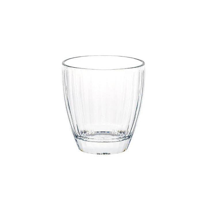 A clear polycarbonate tumbler glass.