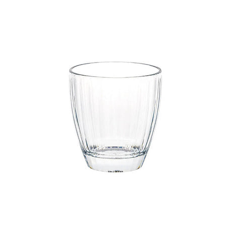 A clear polycarbonate tumbler glass.
