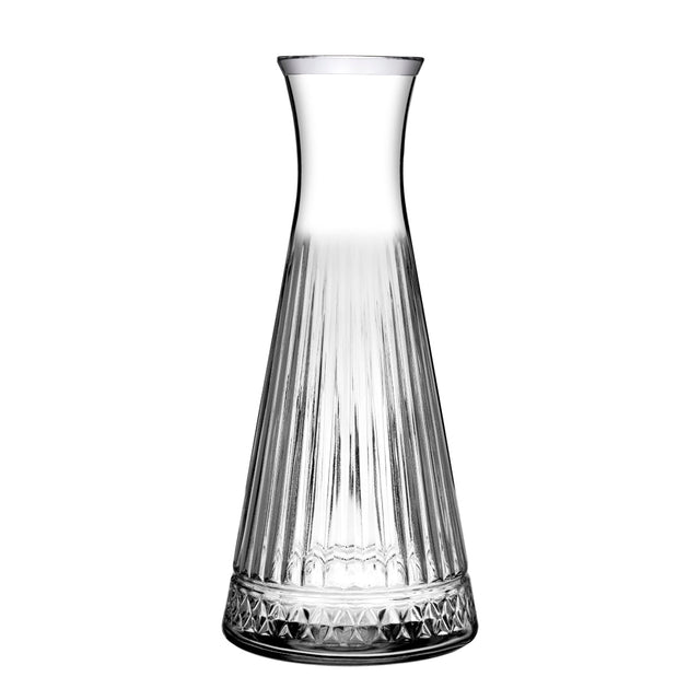 Geometric clear wine carafe on white background