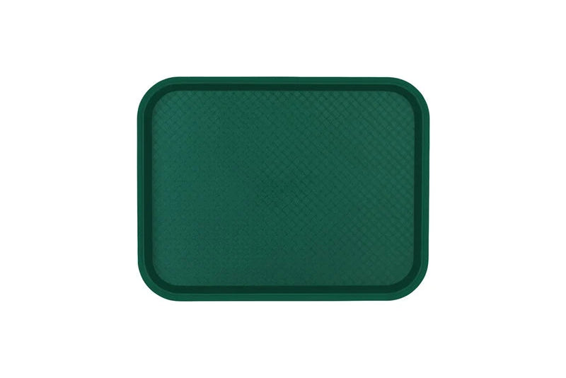 A dark green rectangular tray with rounded corners and a textured surface, shown against a plain white background.