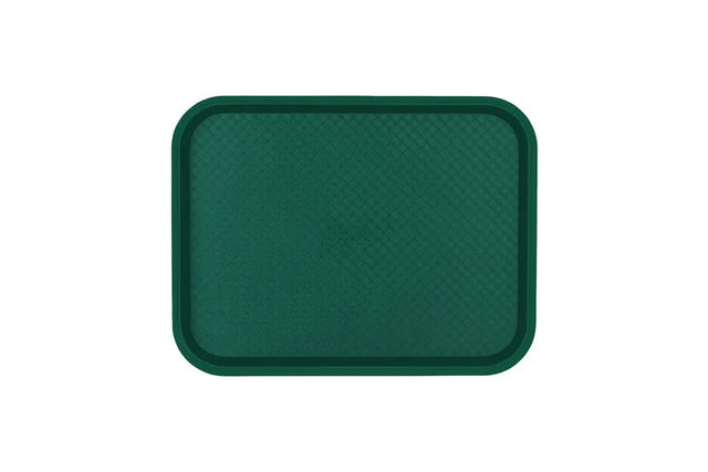 A dark green rectangular tray with rounded corners and a textured surface, shown against a plain white background.