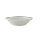 White ceramic bowl with a thin black rim on a white background