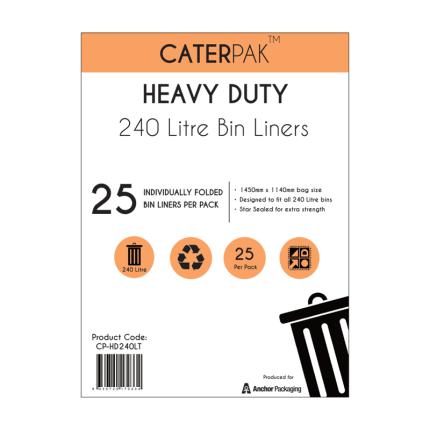 Heavy Duty Bin Liner - 240L, CaterPak Flat Pack: Box of 100