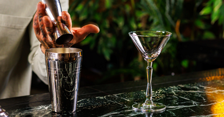 Martini Glass with shaker and jigger