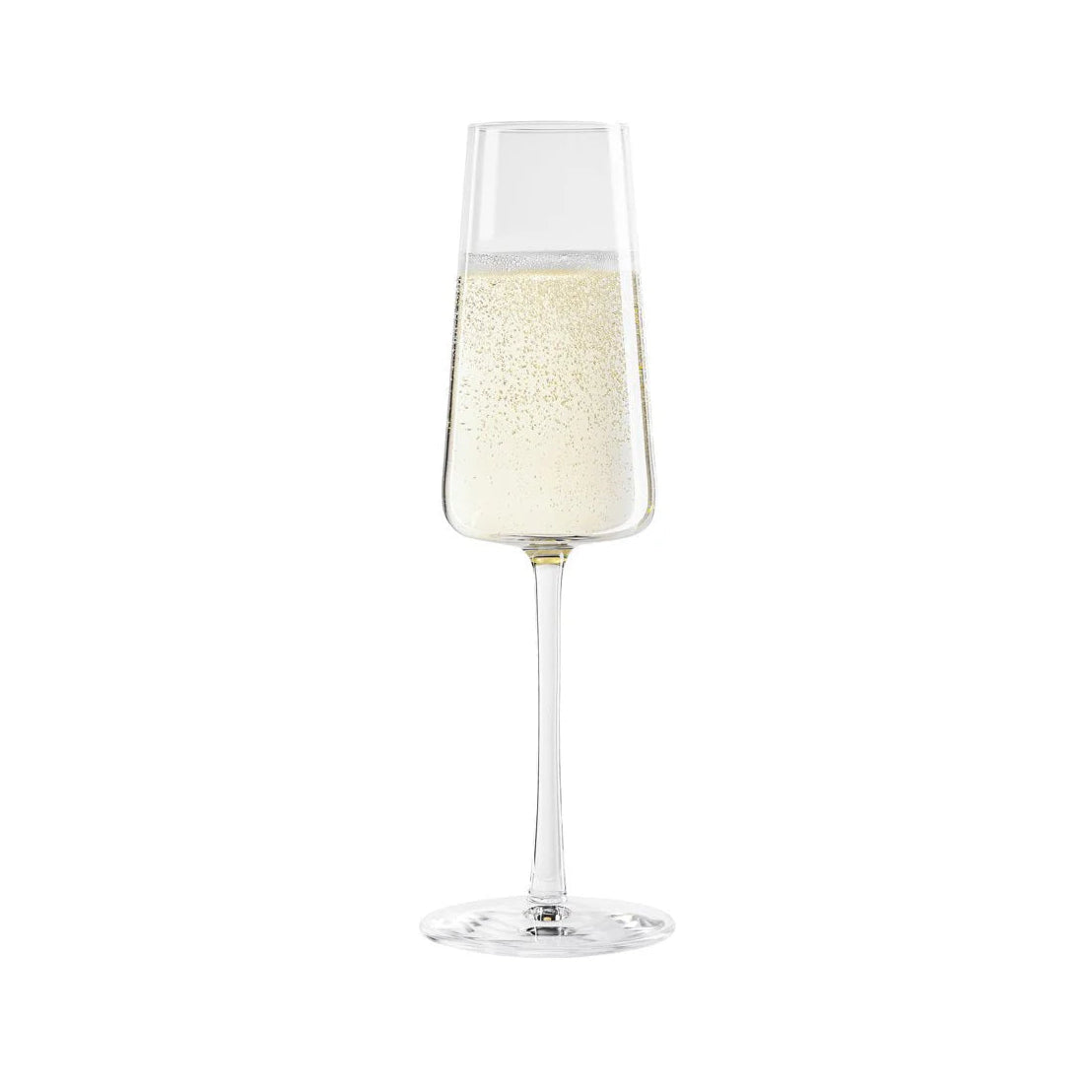 Champagne flute with liquid on white background