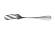 Stainless steel table fork on a white background