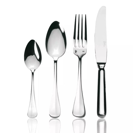 Knife, fork and two spoons cutlery set on white background