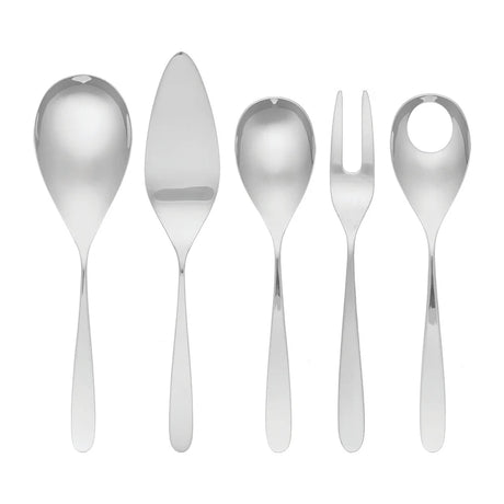 Set of silver cutlery including spoons and a fork on a white background