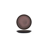Small pewter colour round plate presented on a white background