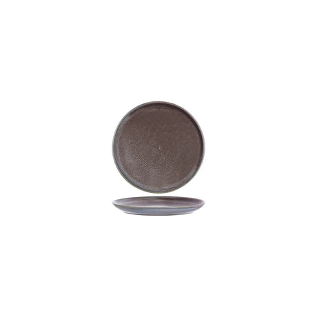 A blue / grey coloured round plate presented on a white background