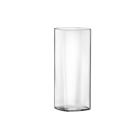 A large, tall square highball glass presented on a white background