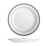 Round plate with green rim on a white background