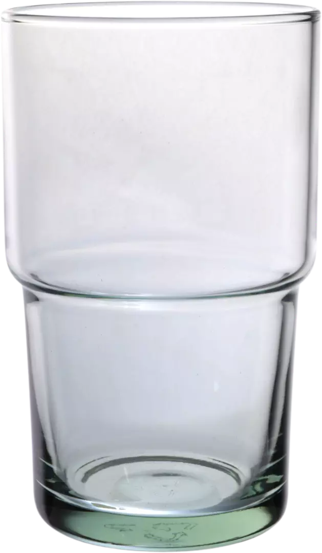Clear glass tumbler on a white background