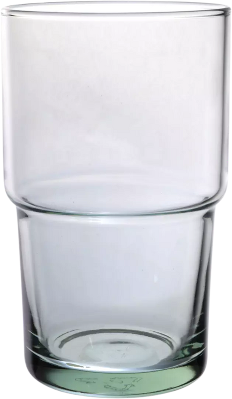 Clear glass tumbler on a white background