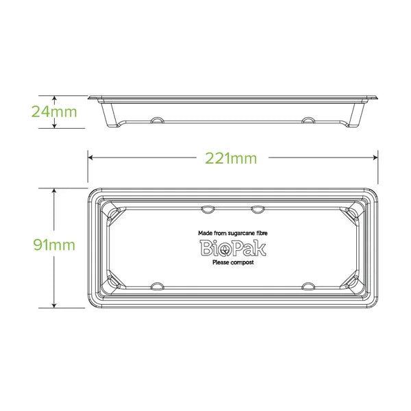 Long sushi tray PLA lid - clear - Carton of 600 units