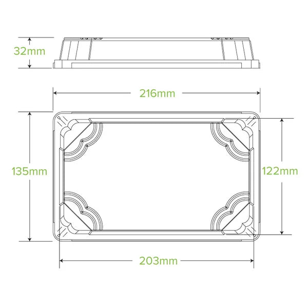 Large sushi tray PLA lid - clear - Carton of 600 units