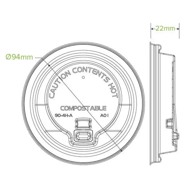 90mm Large White Reclosable Plant Fibre BioCup Lid