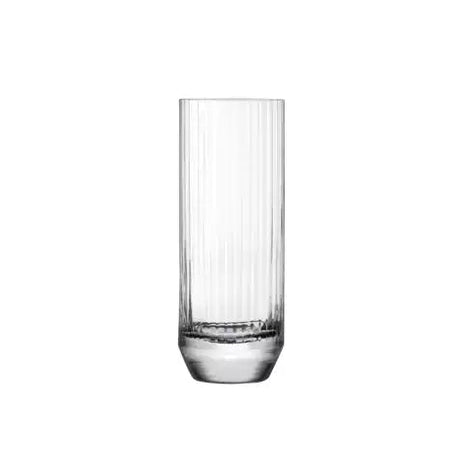 Clear glass with vertical stripes on a white background
