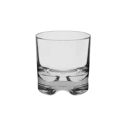 Clear glass tumbler on a white background