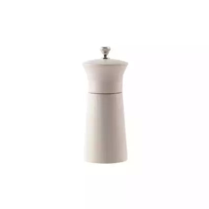 Cream coloured salt and pepper shaker on white background