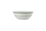 Large white nappie bowl with green trim on white background