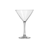 A clear Libbey Martini glass with a long stem, suitable for serving cocktails.