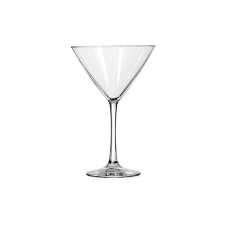 A clear Libbey Martini glass with a long stem, suitable for serving cocktails.