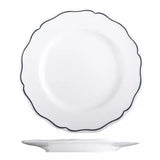 Large white wide rimmed scalloped plate with blue band diameter 272mm