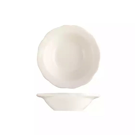 Small fruit bowl scalloped with wide rim on white background