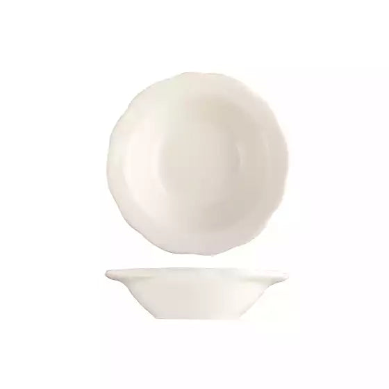 Small fruit bowl scalloped with wide rim on white background