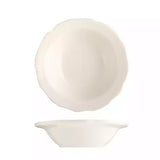 Round scalloped bowl with a wide rim on a white background