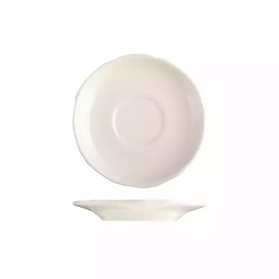 White scalloped saucer on a white background