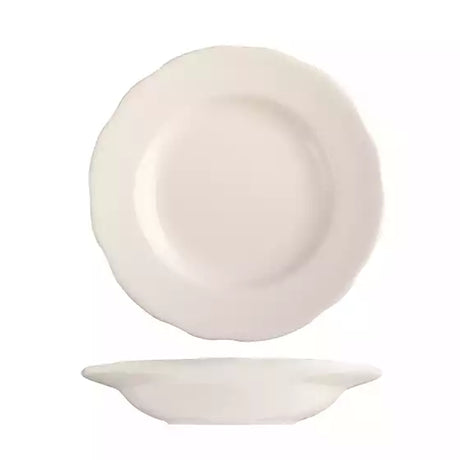 White scalloped soup bowl on white background